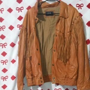 Tan Leather Fringe Jacket